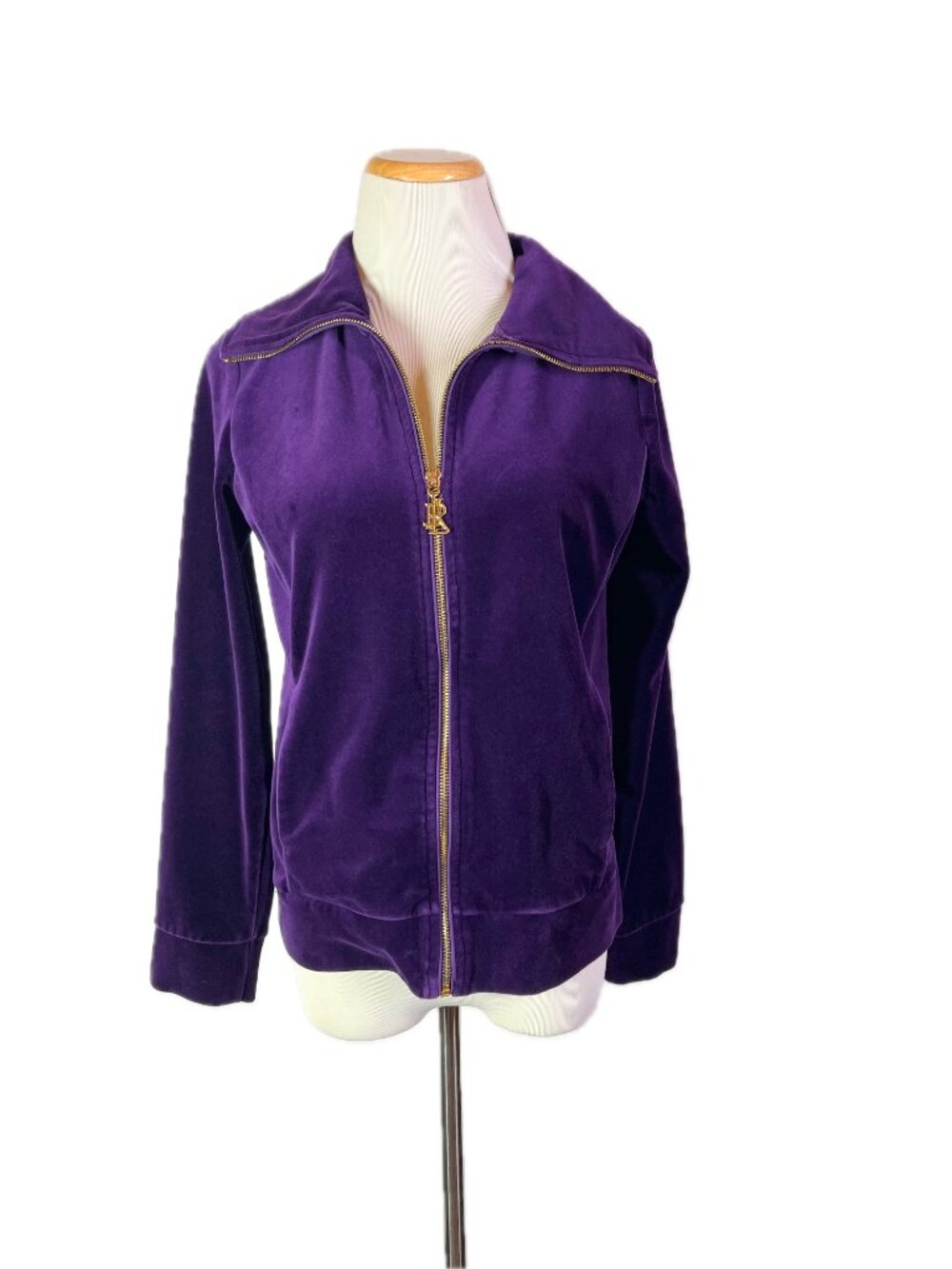 LAUREN Ralph Lauren Size S Purple Velour Zip-Fornt Track Jacket